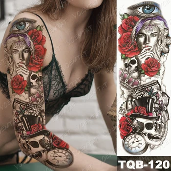 Veľké Arm Tattoo Rukáv Presýpacích Hodín Rose Oko Nepremokavé Dočasné Tatto Nálepky Anjel Sova Body Art Full Falošné Tetovanie Ženy Muži