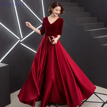 Červené Večerné Šaty tvaru A-Line Dĺžka Podlahy Velúrové Zákazku Prom Šaty Strany Vestido Longo De Festa Šaty pre Ženy