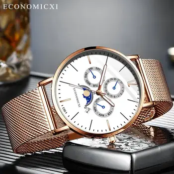 ECONOMICXI Svetelný Malé Dial Jednoduché pánske Náramkové hodinky z Nerezovej Ocele Módne Strany Žien Šaty Hodinky Darček Hodinky Montre Homme