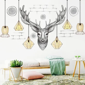 Nordic Elk Jeleň Stenu, Nálepky Visí Lampa Obývacia Izba, Spálňa Pozadie Dekoratívne Maľby Samolepiace Domov Nástenná Maľba