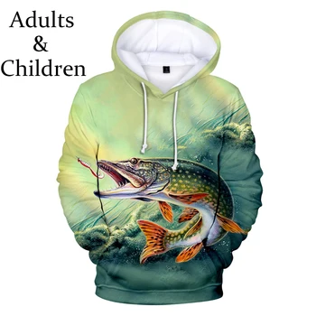 Ryby Oblečenie Muž Žena Bežné 3D Deti Hoodies Chlapci Dievčatá Jeseň Zima Kapucňou Zábavné Streetwear Nadrozmerné
