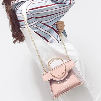 2019 Lete Nové Kabelky Vysoko kvalitného PVC Transparentné Ženy taška Kovový Krúžok Tote bag Ptgirl crossbody tašky pre ženy plodového Vaku