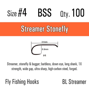 ICERIO 100KS Streamer Stonefly Barbless Háčiky BSS Lietať Rybársky Háčik
