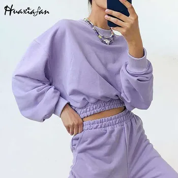 Huaxiafan Hoodies Top Ženy Lete Pevné Bežné Elastický Pás Dámy Krátke Topy, Mikiny Streetwear Žena 2020 Nové Módne