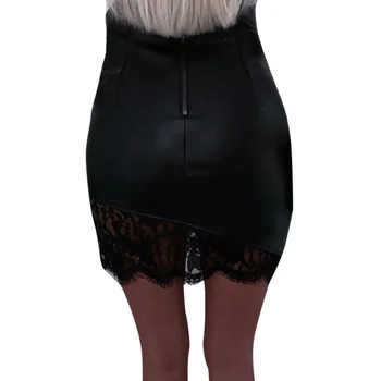 2020 Ženy, Sukne, Mini Bodycon Sukne Ženy Sexy Jeseň Faux Kožené Čipky Vysoký Pás Zips Bodycon Mini Ceruzku Sukne