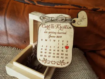 Personalizovaný Kalendár keramickej nádoby Svadobné drevené Uložiť Dátum Magnety svadobné sprcha party láskavosti spoločnosti darčeky pozvánky