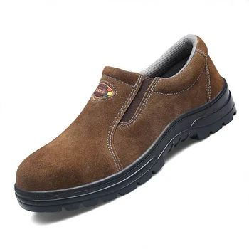 Pánske módne oceľovou špičkou zahŕňa pracovné topánky krava semiš kožené bezpečnosti obuvi pošmyknúť na pracovníka bezpečnosti topánky zapatos de seguridad hombre