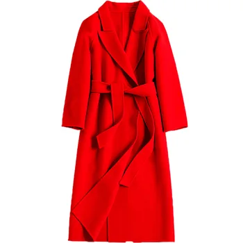 Ženy obojstranný červené svadobné windbreaker vlna cashmere zimné zvrchníky vlnené plášte high-end dlho ručné outwear nadrozmerná