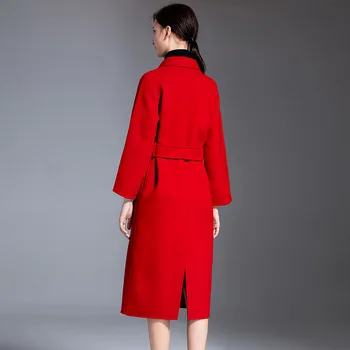 Ženy obojstranný červené svadobné windbreaker vlna cashmere zimné zvrchníky vlnené plášte high-end dlho ručné outwear nadrozmerná