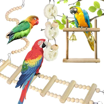 8Pcs Vták Papagáj Hračky Drevené Lezenie Zavesenie Klietky, Hračky S korálkami Bell Vták Hračky, Príslušenstvo Pre Malé Vtáky