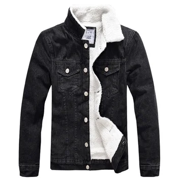 Hot predaj Zimné Mens Plus velvet Bavlna, Denim Jacket Muž Hrubé Teplé Fleece Linajkované Jeans Bundy black slim džínsy kabát Top M-5XL