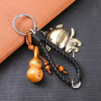 Čínska Astrológia Zvierat Rok Symbol Broskyňa Dreva Keychain Hliníkový Krúžok Na Kľúče Taška Dekor