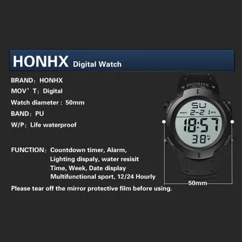 HONHX Unisex Nastaviteľný Popruh Podsvietenie Veľké Dial Športové Digitálne Náramkové Hodinky