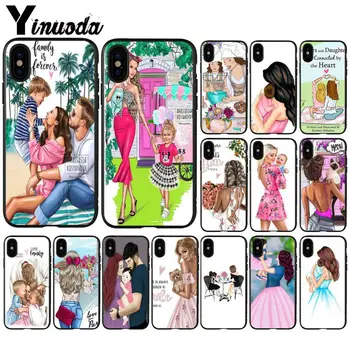 Yinuoda Black Hnedé Vlasy Baby Mama Dievča, Queen Black Soft Shell Telefón puzdro pre iPhone X XS MAX 6 6 7 7plus 8 8Plus 5 5S SE XR