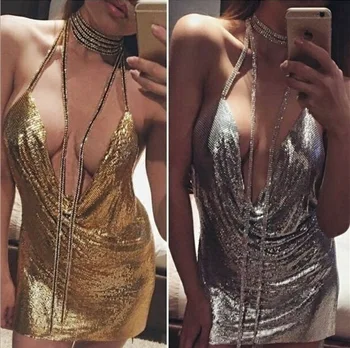2019 Nové Módne Ženy Diamond Reťazové Viazacie Šaty, Sexy Backless Sequin Šaty, Nočný Klub Bodycon Šaty