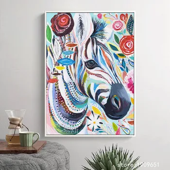 Bavlna bez rámu abstraktné cartoon zvierat krava, kôň plátno potlače olejomaľba tlačené na bavlnené wall art decoration obrázok