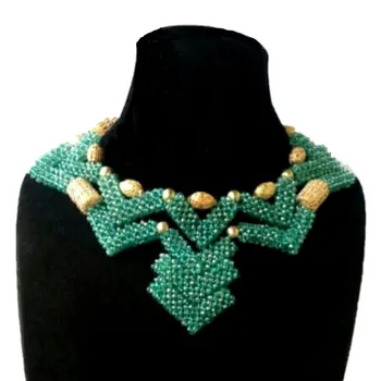 Dudo Obchod Afriky Šperky Set Sivozelená Zelenej a Zlatej Nigérijský Šperky Set Nevesta Crystal Korálkami Ručne Strany Náhrdelník Nastaviť Ženy