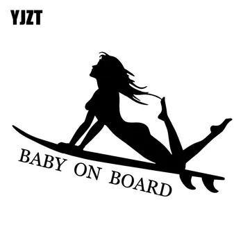 YJZT 13.8 CM*9.1 CM Sexy Dievča, Surfovať BABY NA PALUBE Auto Nálepky Odtlačkový Vinyl Black Silver C10-00661