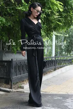 Le Palais Vintage elegantný retro street fashion all-zápas hodváb visieť dolu rameno širokú nohu, nohavice/jumpsuit/Širokú nohu nohavice