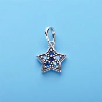 Moonmory Autentické 925 Sterling Silver Star Korálky Prívesok Charms s Modrým CZ Na Šperky, Takže Fit Lesklé Náramok pre Šperky