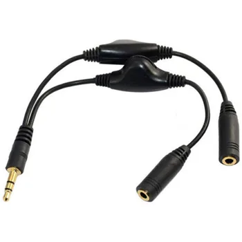 3,5 mm M/2F 15 Stereo Slúchadlá Audio Predlžovací Kábel Kábel +Ovládanie Hlasitosti 0.15 m