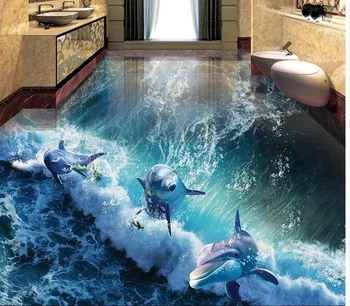 Doprava zadarmo 3D Vlastné Stenu, Nálepky nepremokavé pvc morské vlny dophin Maľovanie Foto Tapety na Steny domova nástenná maľba príspevok