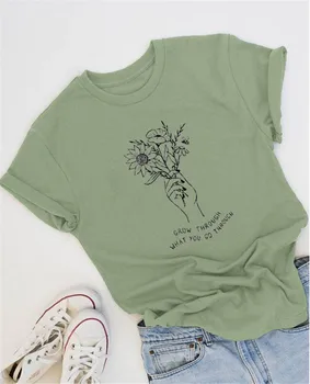 Rast Cez to, Čo sa Vám Prejsť Cez List Tlač Ženy tričko Roztomilý Slnečnice Grafické T-shirt Príčinné Harajuku Vintage Dámske Tričko