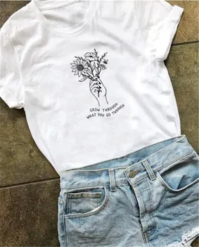 Rast Cez to, Čo sa Vám Prejsť Cez List Tlač Ženy tričko Roztomilý Slnečnice Grafické T-shirt Príčinné Harajuku Vintage Dámske Tričko