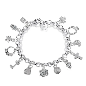 Ženské Šperky 925 Sterling Silver Srdce Kríž Mesiac Kúzlo Náramok & Náramok pre Ženy, Originálne Šperky, Doplnky, Darčeky