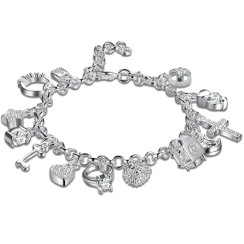 Ženské Šperky 925 Sterling Silver Srdce Kríž Mesiac Kúzlo Náramok & Náramok pre Ženy, Originálne Šperky, Doplnky, Darčeky