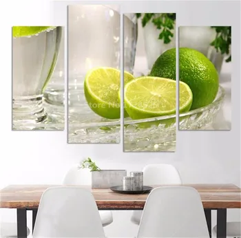 4 Panely Citrónom Ovocie Zelené Plátno Maľby Nástenné Art Obraz Maľovať Na Plátno, Vytlačí Moderného Maliarstva Na Obývacia Izba Bez Rámu