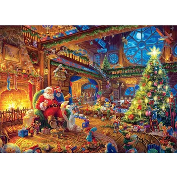 1000PCS 4-farebná Tlač Vianočné Tému Skladačka Puzzle Nepremokavé protiprachová Skoro Vzdelávacie Recyklovateľné Hračky Pre Deti Darček