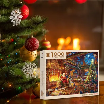 1000PCS 4-farebná Tlač Vianočné Tému Skladačka Puzzle Nepremokavé protiprachová Skoro Vzdelávacie Recyklovateľné Hračky Pre Deti Darček