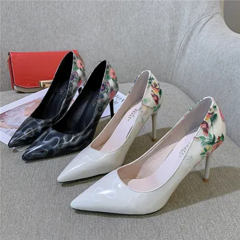 2020 jar nové módne dámske dvojhra topánky farby zodpovedajúce poukázal tlač jednoduché svadobné hostiny, dámske vysoké podpätky U28-19