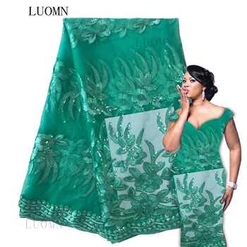 Nové Nigérijský Vyšívané Sequined Oka Textílie, Čipky Nevesta Svadobné Tkaniny V Zelenej Flitrami Indie, Afriky Čistý Tylu Swiss Voile