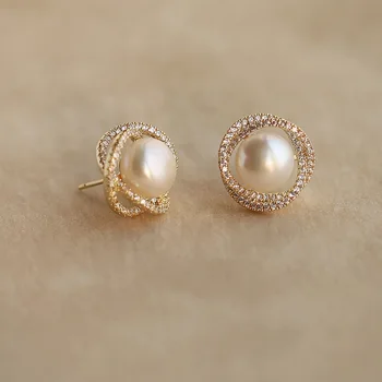 Nové Elegantné Simulované Pearl Kolo Geometrické Stud Náušnice Pre Ženy Lesklé Zirkón Roztomilý Earings kórejský Šperky, Módne pendientes