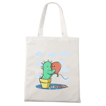 Vtipné Kaktus balón tlač Ženy Plátno Taška Ženy Handričkou Kabelka Tote taška na mieru Logo Individuálny Dizajn DIY Tašky cez Rameno