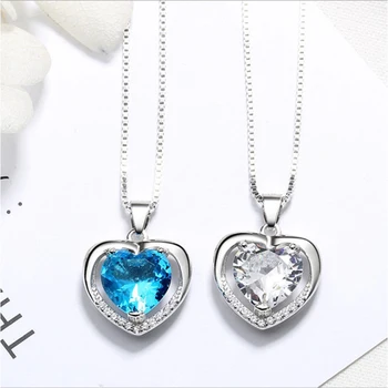 Srdce Náhrdelník s Príveskom Modré Kryštály Kameň Šperky pre Ženy, Dievča Valentine Darček Láska Srdce Náhrdelník s Príveskom