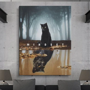 Home Decor Myslenie Plátno Na Stenu Umenie Maľba Black Cat Modulárny Odraz Plagáty Zvierat Moderné Nordic Obrázky Obývacia Izba