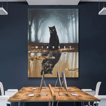 Home Decor Myslenie Plátno Na Stenu Umenie Maľba Black Cat Modulárny Odraz Plagáty Zvierat Moderné Nordic Obrázky Obývacia Izba