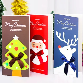 6 Vzory Vianočné Luk Pohľadnice, Obálky Červená Požehnanie Karty Prázdny Papier Karty Snehu Santa Claus Elk Nový Rok Karty, Nastaviť