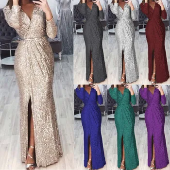Večierok Afriky Šaty pre Ženy, Plus Veľkosť Lesk Dlhý Rukáv Peplum Vestidos Afrike Oblečenie Maxi Šaty Elegantné Oblečenie