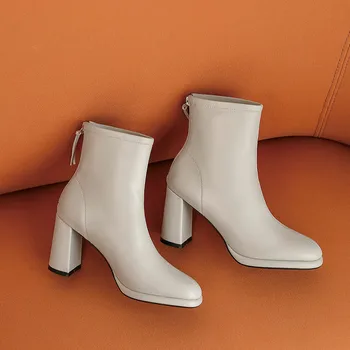 MEMUNIA 2020 nové prichádzajú originálne kožené členkové topánky dámske kolo prst jeseň zima vysokom podpätku topánky dámske šaty office topánky