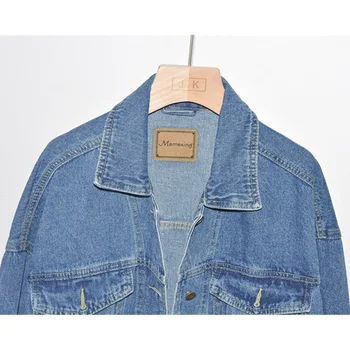 Umyté Svetlo modrá Denim jacket Voľné Plus veľkosť Batwing rukáv Ročníka Pevné Jeans bunda Ženy Veľké vrecko Mujer chaqueta Jeseň