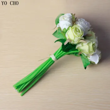 YO CHO 2ks/veľa svadobné simulácia kvet falošné kvet umelý hodváb ruže kytice 12 hlavu svadobné kytice skutočný dotyk ruže