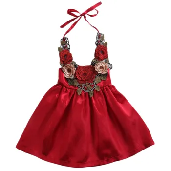 Letné Detské Dievčenské Šaty Halterneck 3D Kvet bez Rukávov Popruh Strany Kvetinový Sprievod Dressess Sundress Oblečenie Batoľa Detský Oblečenie