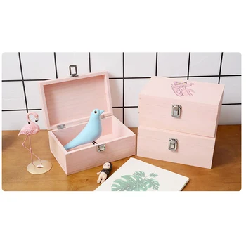 Kreatívne Drevené Ružová Vytlačené Úložný Box Šperky Skladovacie Škatule so Zámkom, Remeslá Drobnosti Kontajner Flamingo Box Domácnosti Dekor