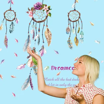 Dreamcatcher Pierko Plavidlá Ornament Vinyl Na Stenu-Nálepky Odtlačkový Spálňa Domova Nový Príchod Dropshippng