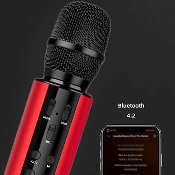 Bezdrôtový Mikrofón Dual Reproduktor Kondenzátora Bluetooth Karaoke Reproduktor Mikrofón pre Karaoke/Spev/Cirkev Červená