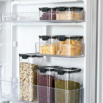 Transparentné zapečatené úložný box kuchyňa zrna, skladovanie úložný box štvorcová matica snack nádrž Opakovane a trvalé odstránenie